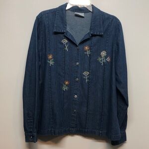 Vintage Blair Women's Embroidered Denim Jacket shirt shacket size XL button up